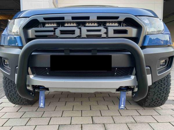 EU-Personenschutzbügel D: 76 mm Edelstahl schwarz matt pulverbeschichtet, inkl. EG-Genehmigung für Ford Ranger Raptor Modell 2019