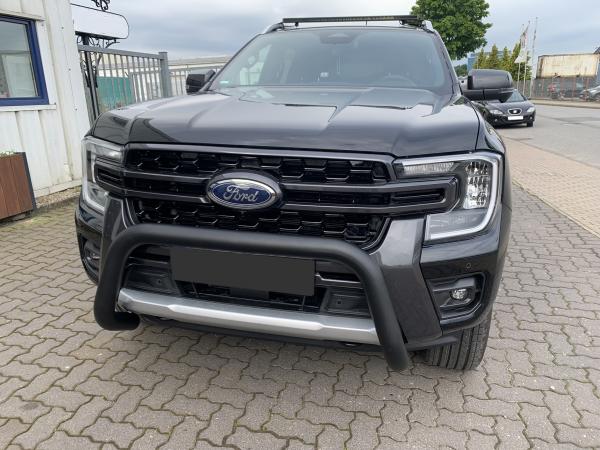 EU-Personenschutzbügel, D: 76 mm  für Ford Ranger Modell 2023, Edelstahl schwarz matt pulverbeschichtet, inkl. EG-Genehmigung