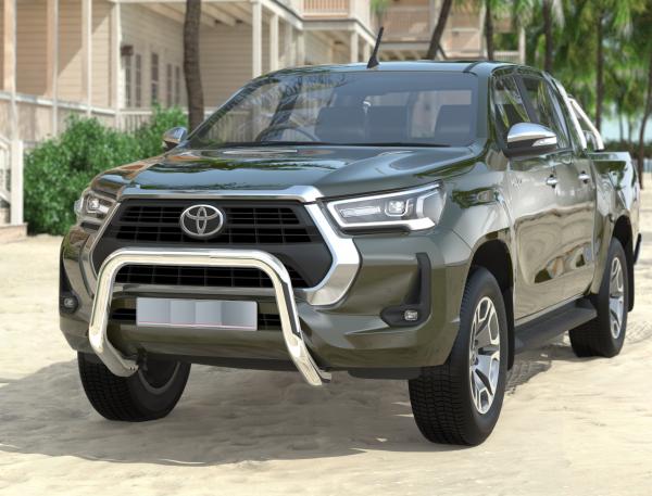 EU-Frontbügel D: 70 mm, Edelstahl poliert, inkl. EG-Genehmigung für Toyota Hilux Modell 2021