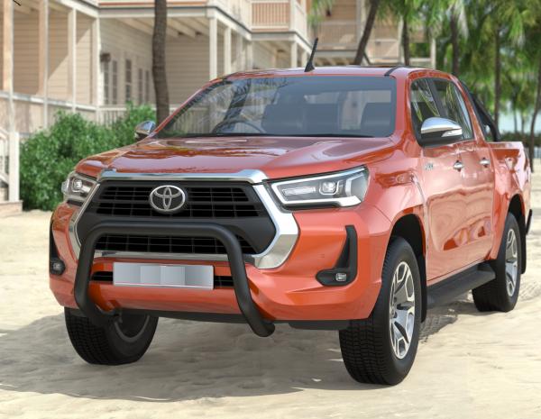 EU-Frontbügel D: 70 mm, Edelstahl schwarz matt pulverbeschichtet, inkl. EG-Genehmigung für Toyota Hilux Modell 2021