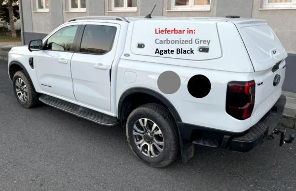 Hardtop mit seitlichen Klappen und Heckklappe, in Frozen White / Carbonised Grey / Agate Black lackiert, für Ford Ranger Doppelkabiner, Modell 2023